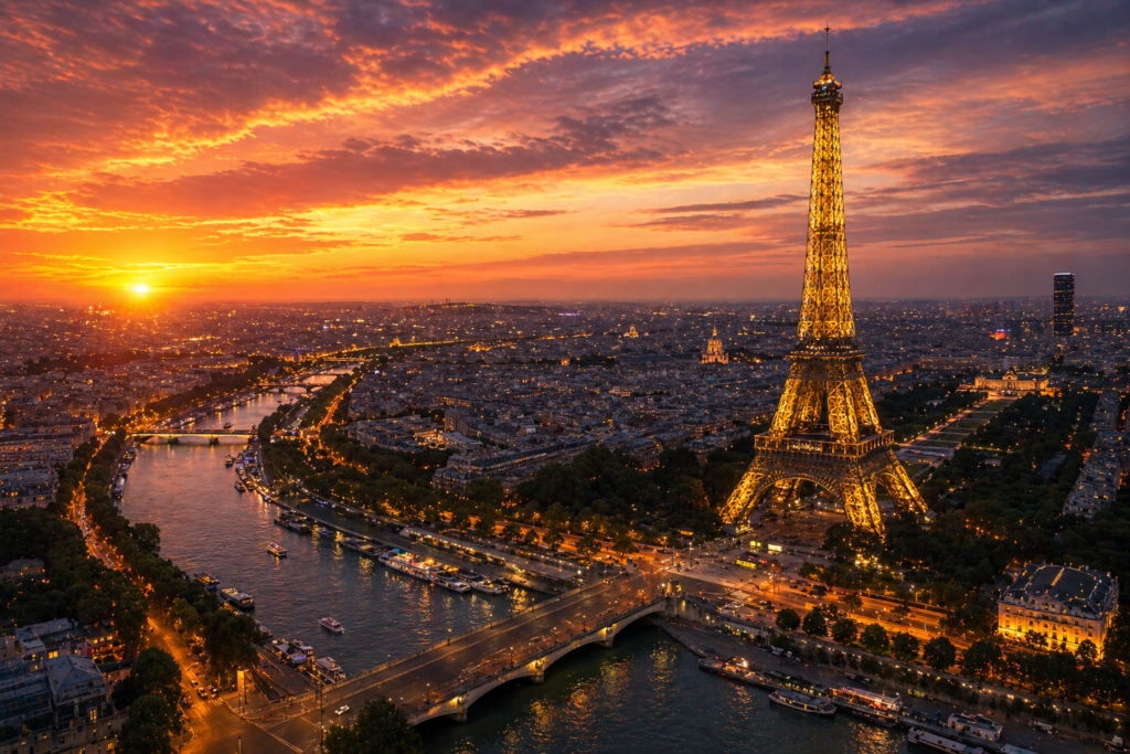 Best places to visit in France — Eiffel Tower and Paris skyline at sunset