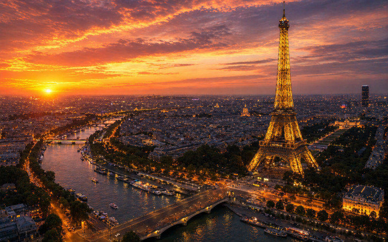Best places to visit in France — Eiffel Tower and Paris skyline at sunset
