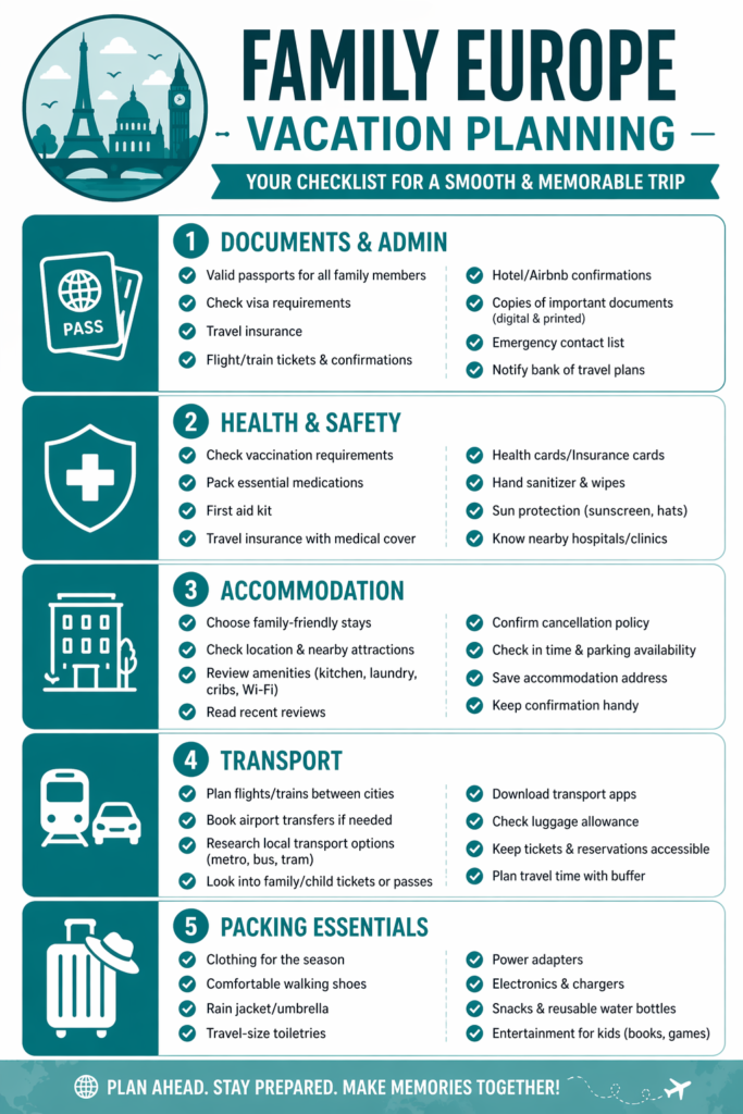 Europe family vacation planning and packing checklist for families