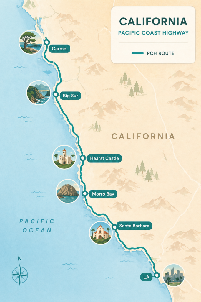 coastal highway california map road trips california route stops