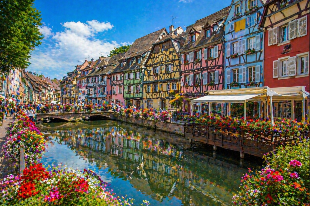 Top 10 beautiful places in France — Colmar's Little Venice with brightly colored half-timbered Alsatian houses lining the canal