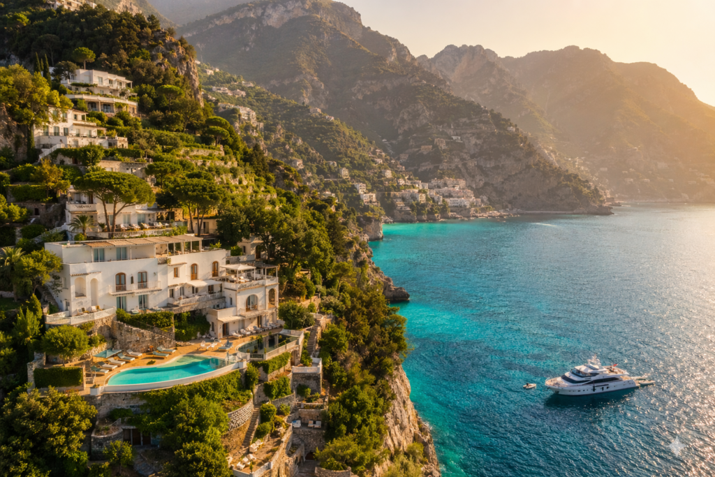 luxury travel europe aerial view Amalfi Coast Italy