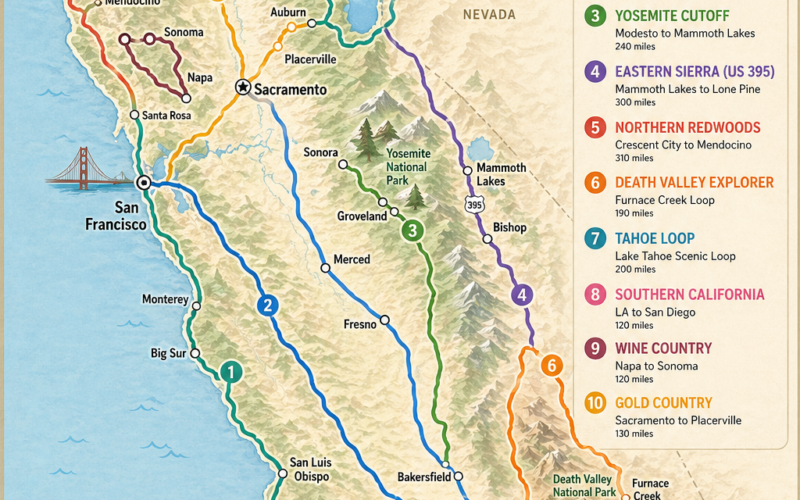 road trip map california 10 scenic routes 2026 overview