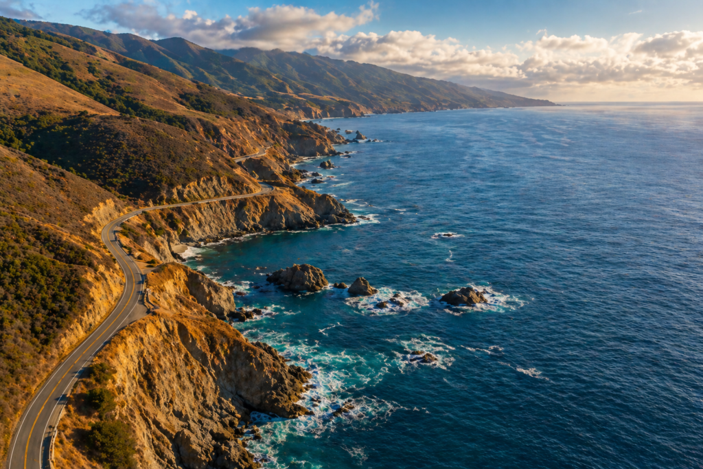 road trips california pacific coast highway ocean view Big Sur cliffs