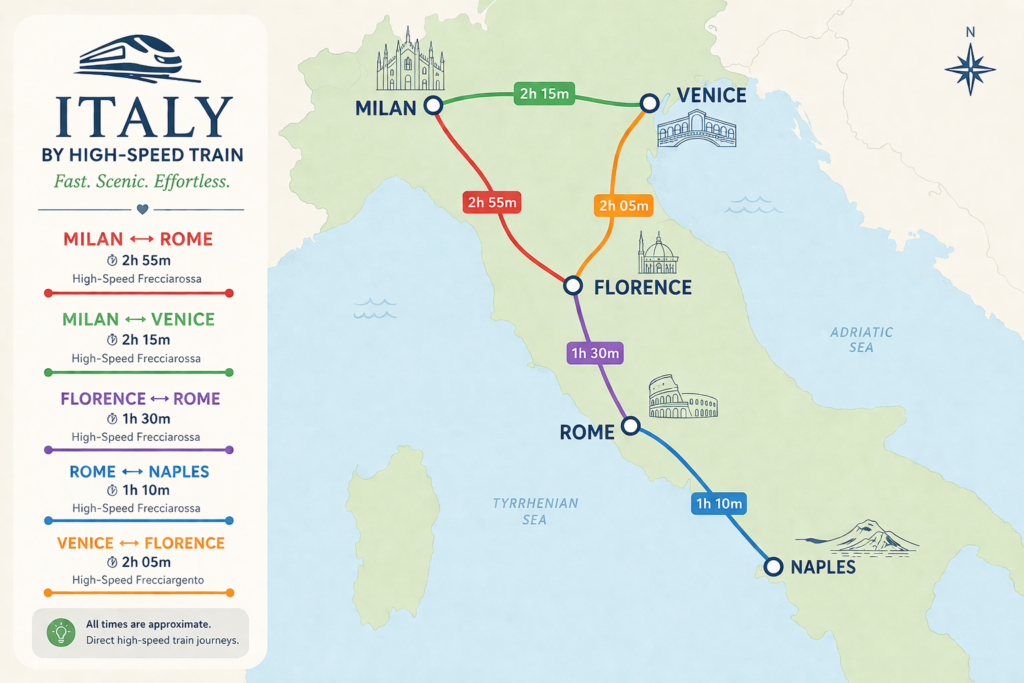 Italy high-speed train routes for planning a trip to Italy