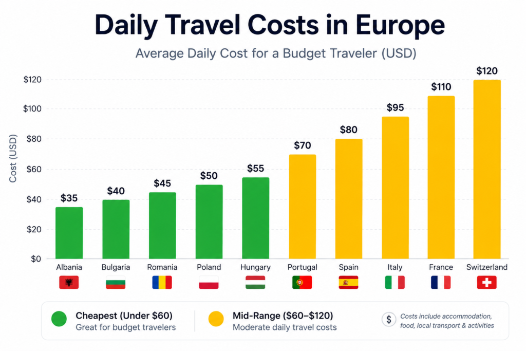 cheapest countries europe daily budget comparison