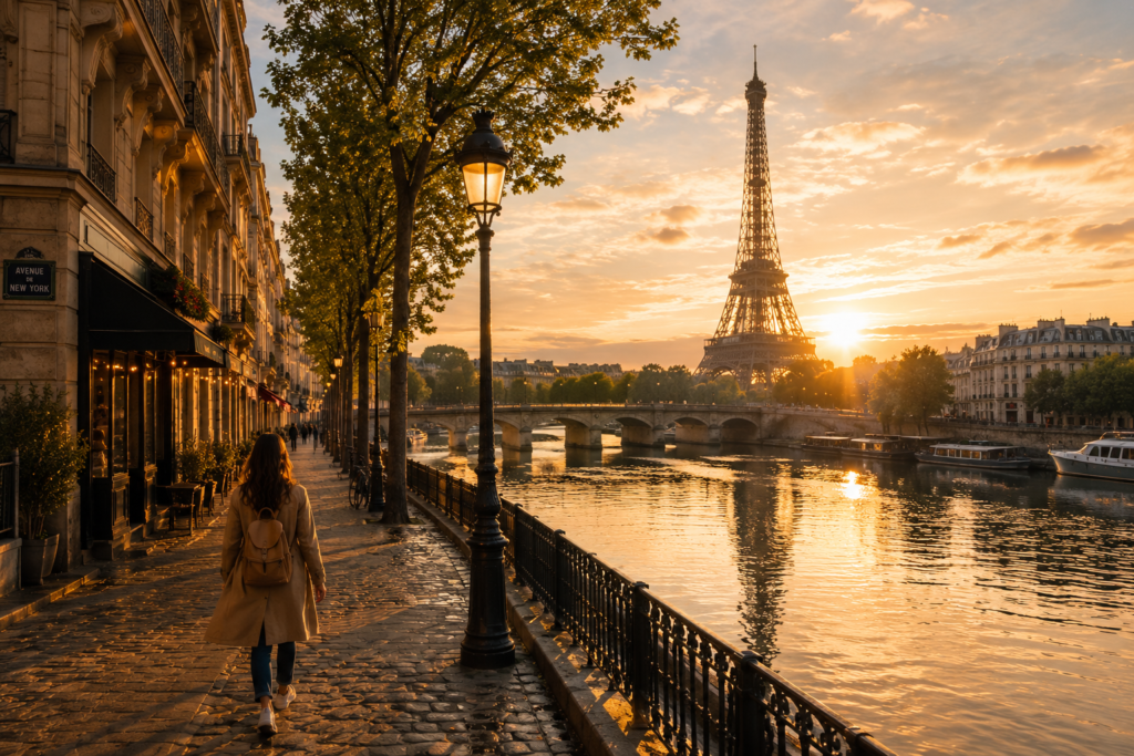 paris france europe travel itinerary 3 weeks Eiffel Tower Seine River golden hour