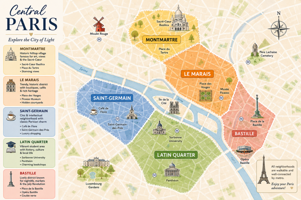 Paris Neighborhoods Map for Solo Travelers