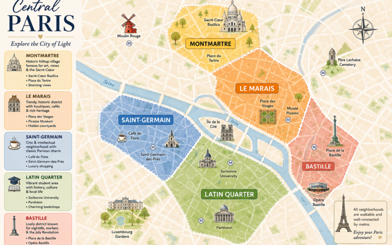 Paris Neighborhoods Map for Solo Travelers