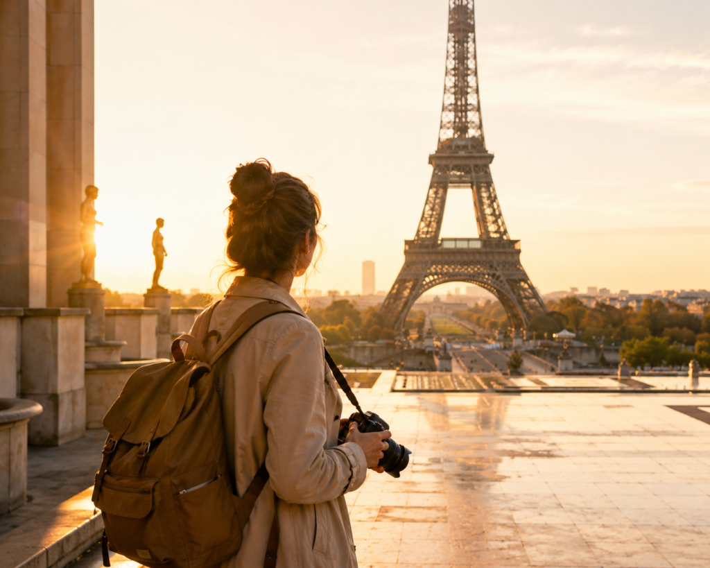 Solo Traveler at the Eiffel Tower